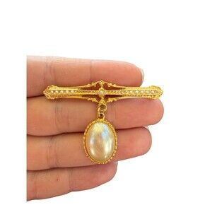 Vintage Jewelry Victorian Dangling Pearl Brooch Pearl Jewelry